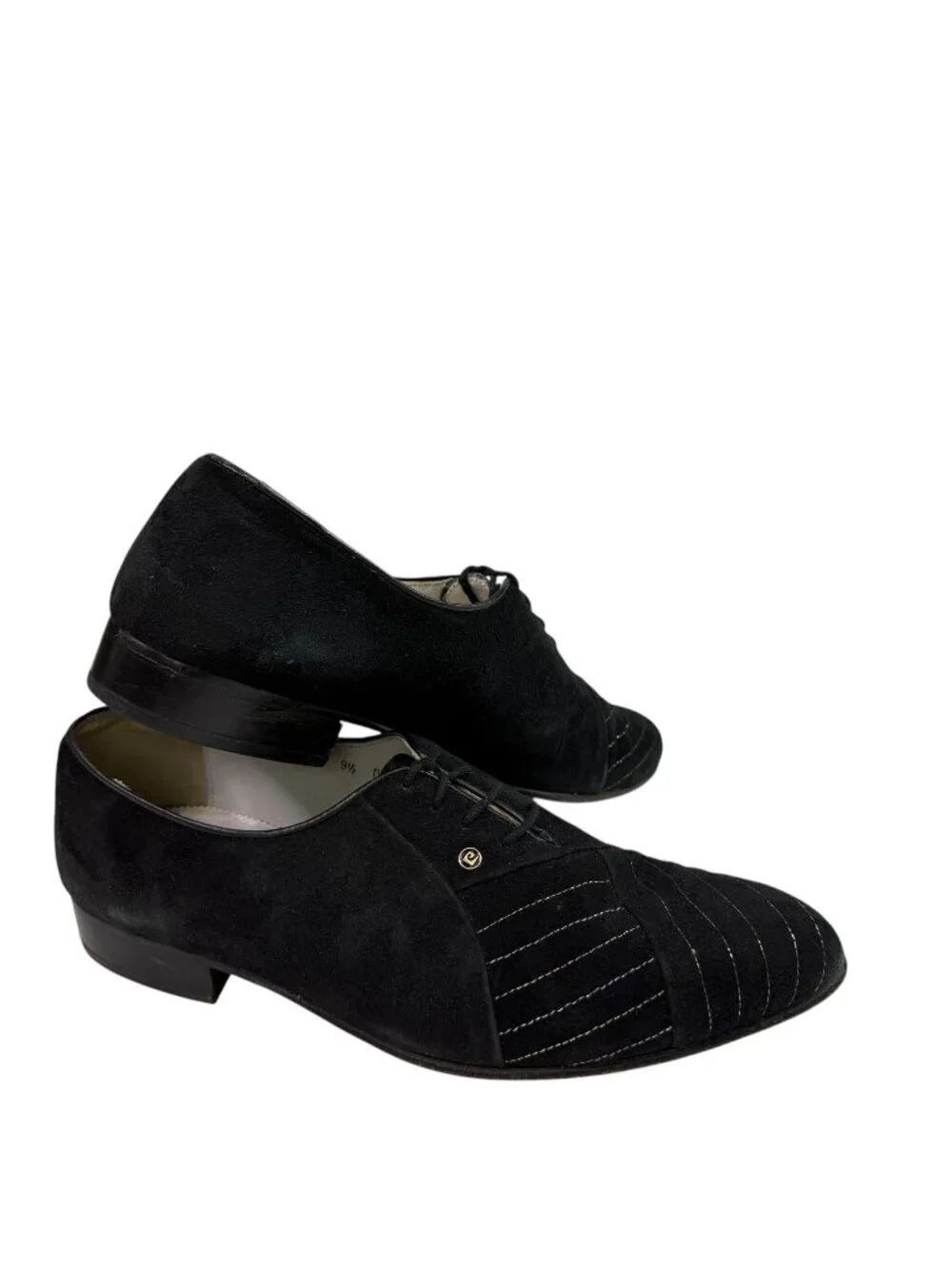 Pierre Cardin Men's Vintage Black Suede Oxfords w/ Silver Stitching Size US 10
